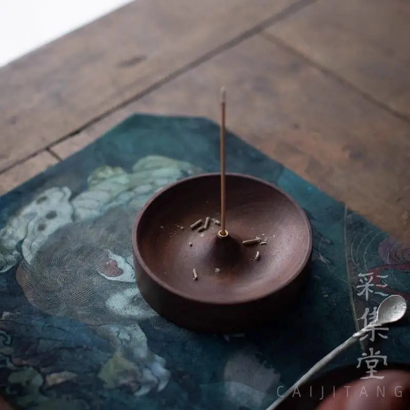 【F】North American Black Walnut Solid Wood Incense Stick Tea Ceremony Round Incense Burner Agarwood Tray Holder Home Decor