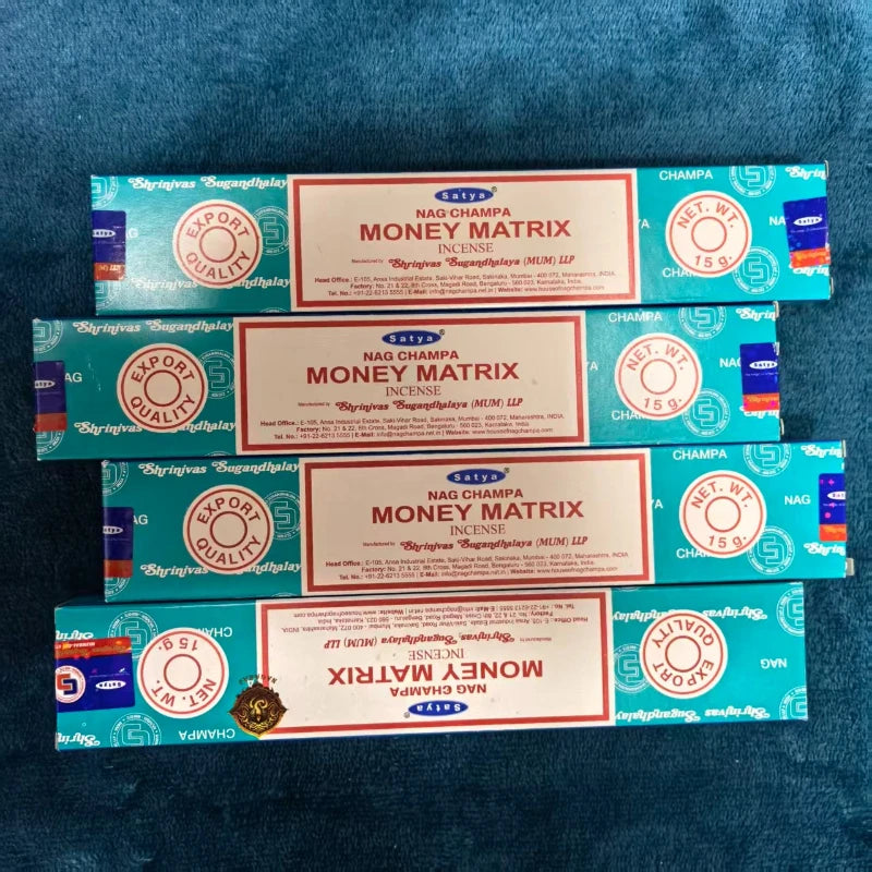 4 Boxes MONEY MATRIX Incense Sticks - Mixed Flavor Satya Handmade Sandalwood/Lavender/BLACK OPIUM/PALO SANTO/Super Hit/NAGCHAMPA