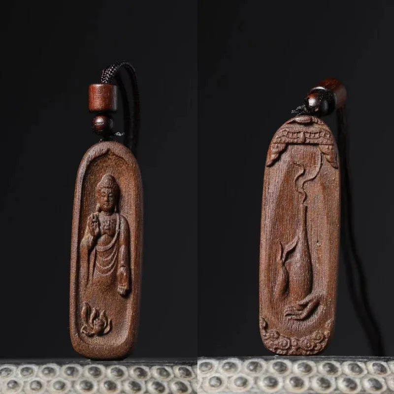 Guanyin Tathagata Agarwood Wood Carving Small Pendants Wooden Cultural Arts and Crafts Pendant Car Decorations