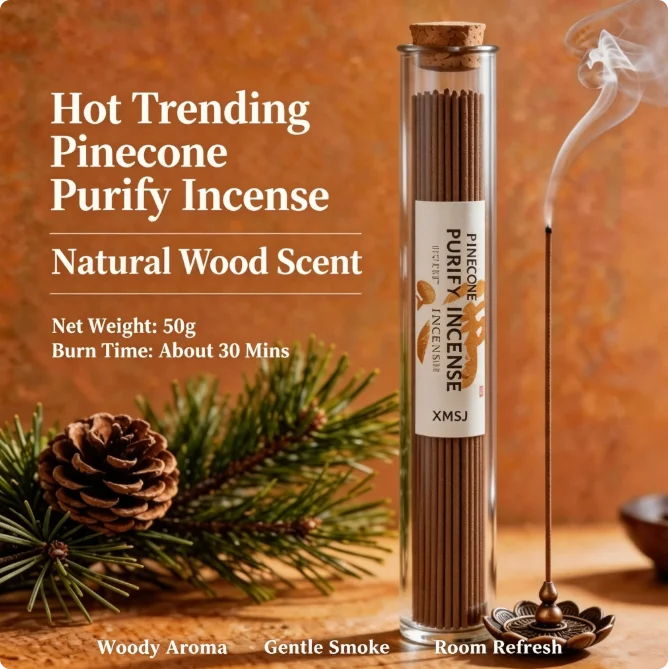 Hot Trending XMSJ Pinecone Purify Incense,50g,Natural Wood Scent,Burn About 30 Mins for Home Yoga Meditation Room Refresh.