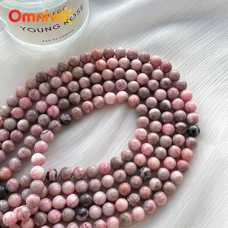 DIY Woman keychain Accessories Handstring Natural Stone Pink Zebra Smooth Beads For Jewelry Making 15'' Wholesale 4/6/8/10/12MM