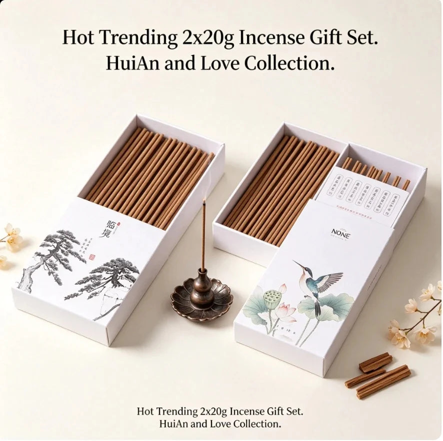 Hot Selling 2x20g Incense Gift Set HuiAn and Love Series Natural Agarwood Stick Incense.  incense cones palo santo jasmine