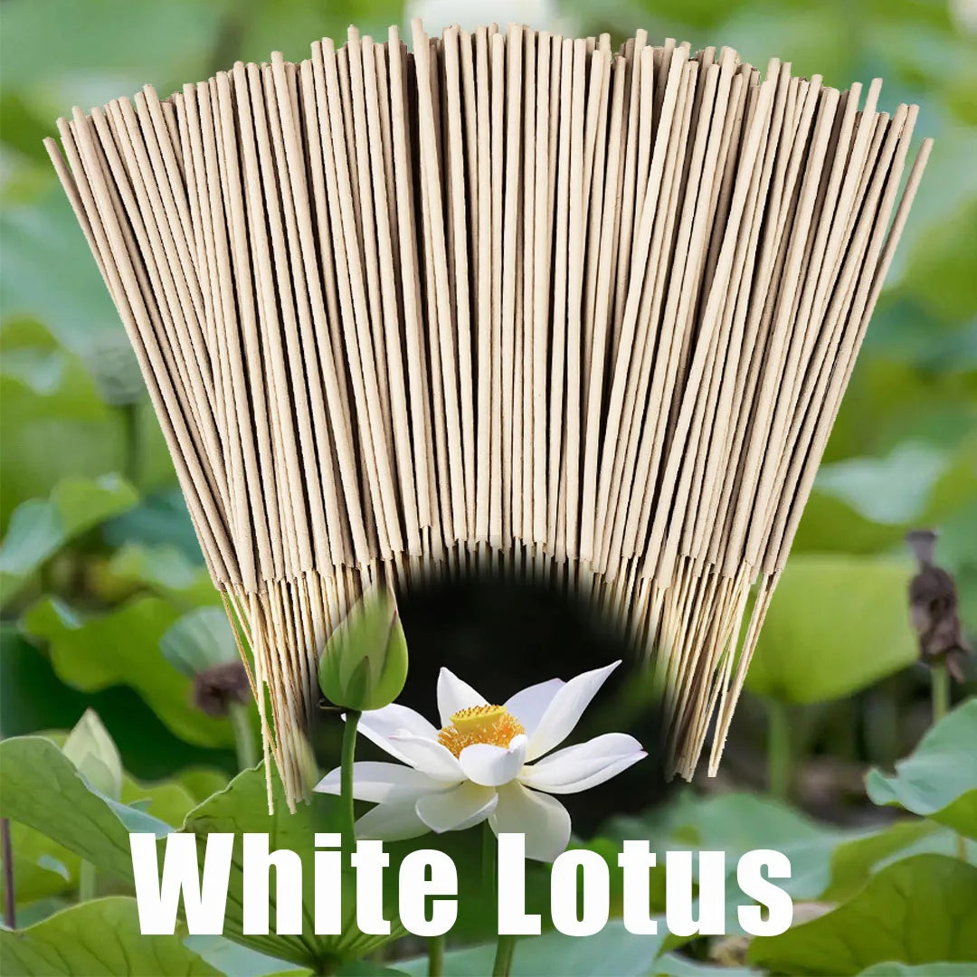 High-Quality Off-White 8.7-Inch White Lotus Incense Sticks, Made from Natural Materials, with a Lotus Scent. White Lotus Symbolizes Holiness, Divinity, and Cleanliness Essential Bamboo Stick Incense for Home