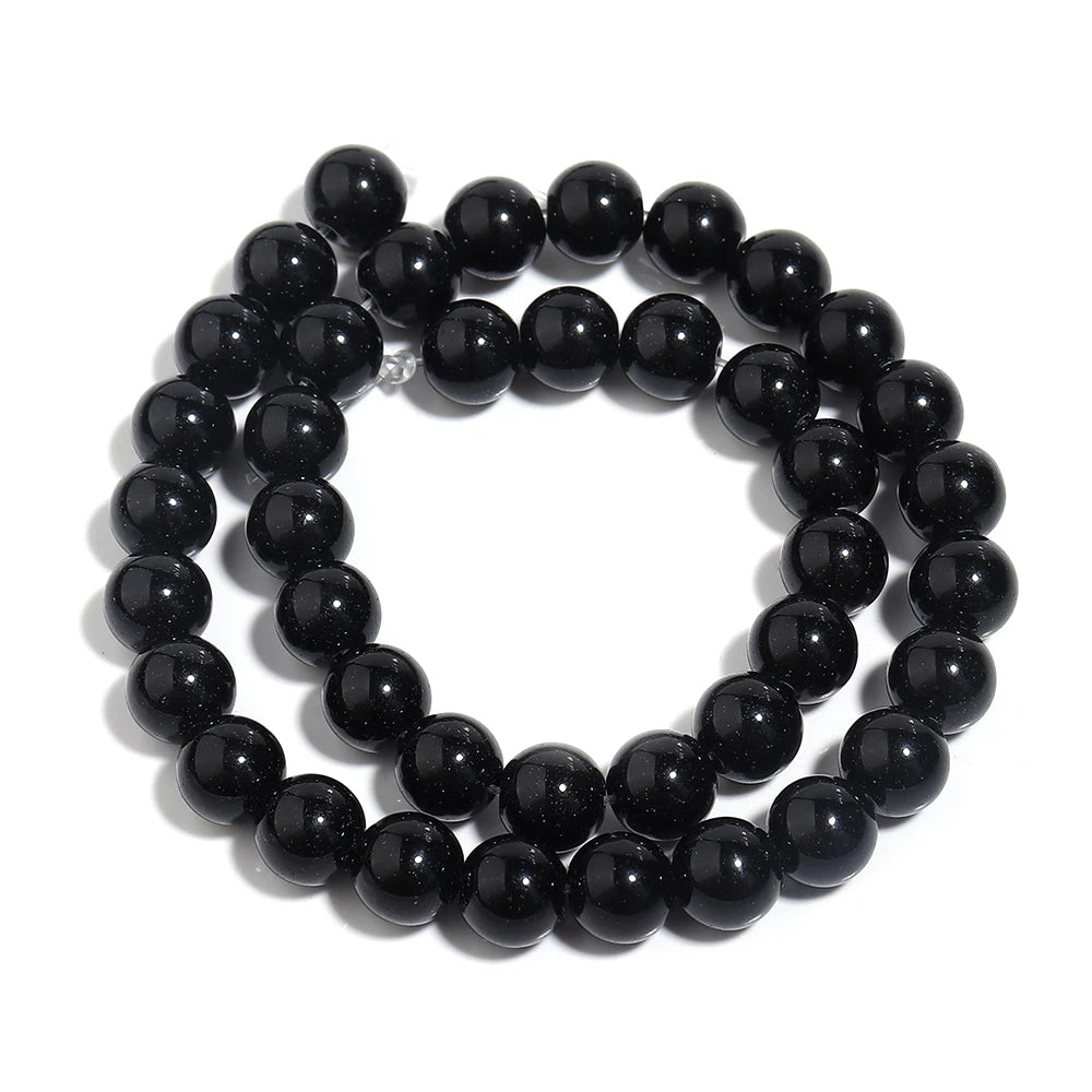 1 Strand Black Onyx Agate Beads Natural Stone Smooth Beads Gemstone Round Loose Spacer Beads For DIY Jewelry Making Bracelet