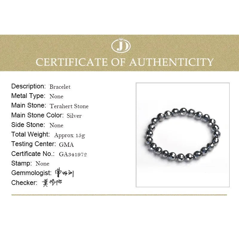 JD AAA Natural Black Shine Terahertz Round Beads Stone Beads Bracelet Women 6/8/10mm Men Jewelry Health Wristband Gift