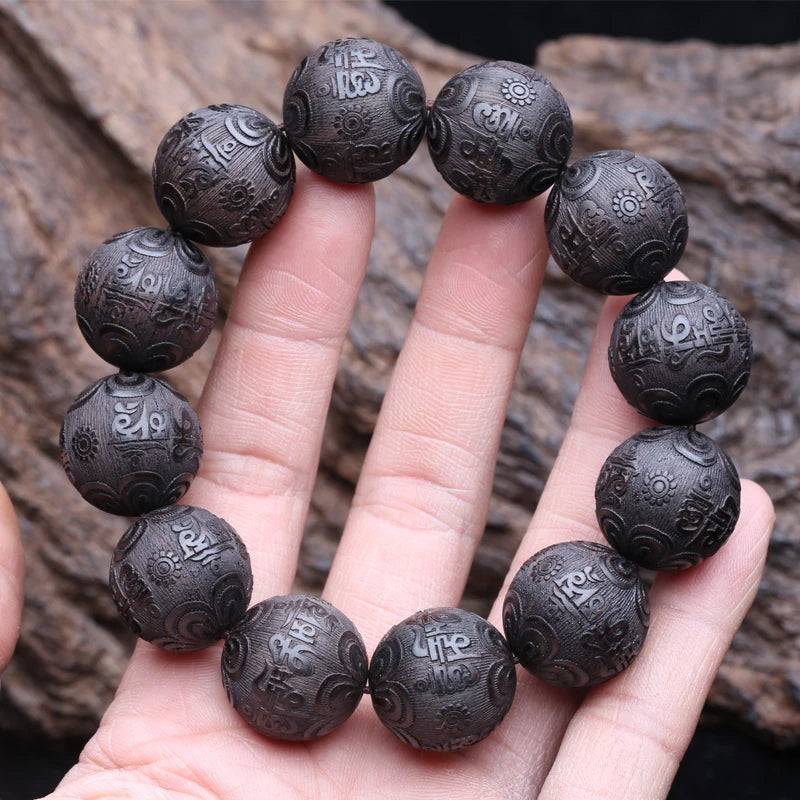 Beaded Bracelet Ebony Feng Shui  Zen Amulet 20 MM Beaded Necklace Bracelet Men's Good Luck Gift