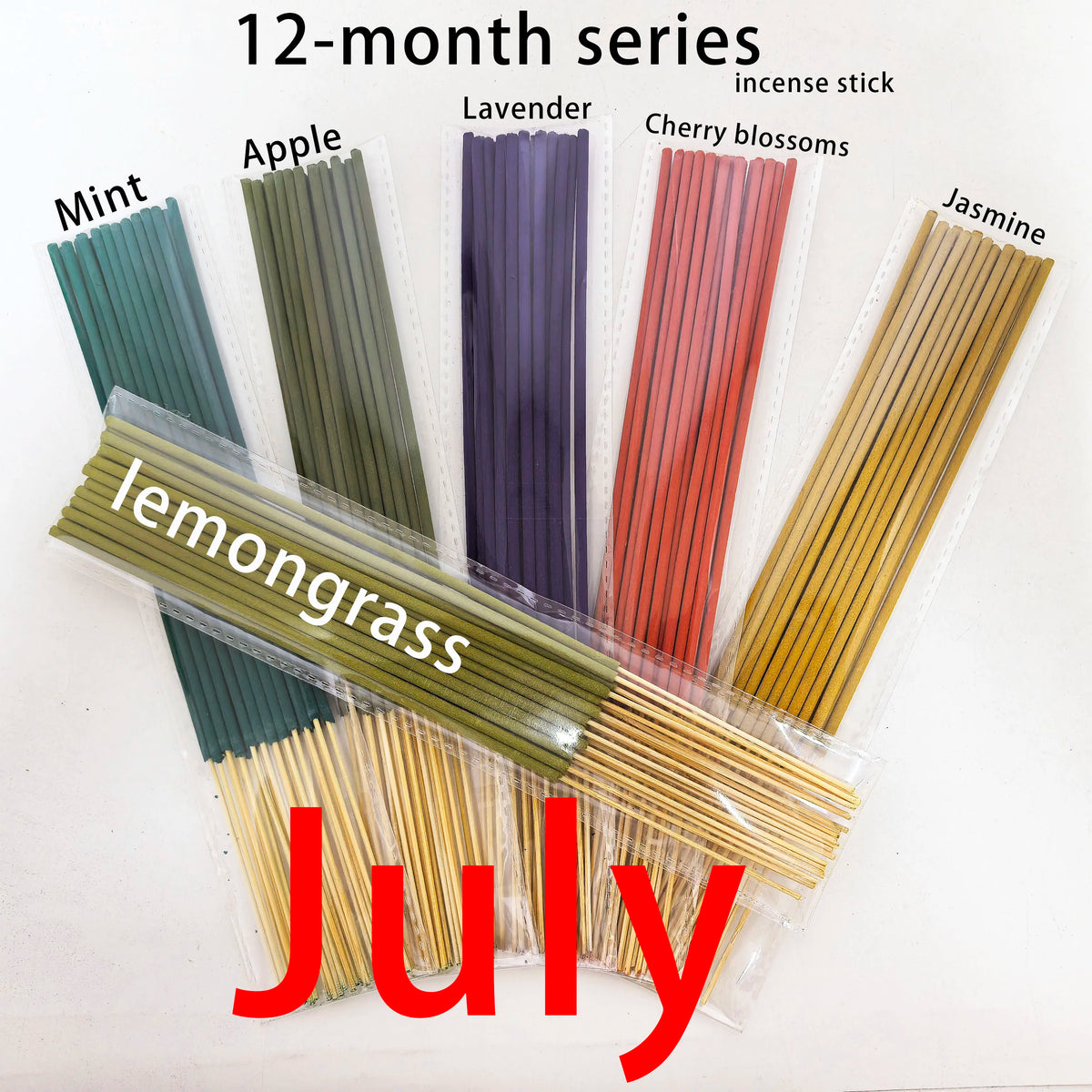 126 Pieces/6 Sets, 12-Month Seasonal Series Combination Set of 22cm Incense Sticks, Including Sandalwood, Agarwood, Dragon's Blood, Cherry, Rose, Jasmine, Watermelon, Strawberry, Cherry, Passion Fruit, Iris, Lavender,