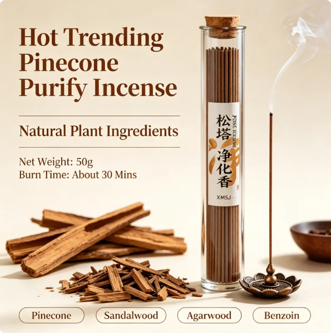 Hot Trending XMSJ Pinecone Purify Incense,50g,Natural Wood Scent,Burn About 30 Mins for Home Yoga Meditation Room Refresh.