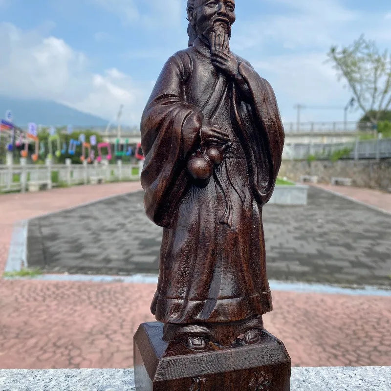 Hand-Carved Agarwood Huatuo Statue 10.6 Feng Shui Figurine
