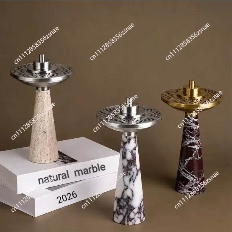 Natural Travertine Incense Burner with Metal Tray Home Ornament Marble Sandalwood Agarwood Bakhoor Mabkhara Burner