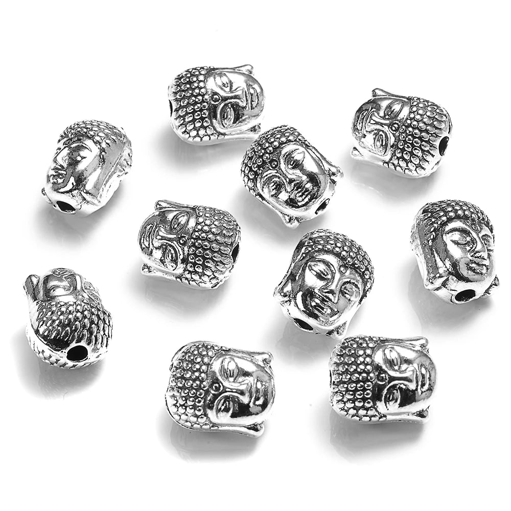 10Pcs 9x11mm Mix Buddha Head Metal Beads Charms Yoga Spacer Beads For Making Beaded Bracelet DIY Craft Keychain Jewelry Findings