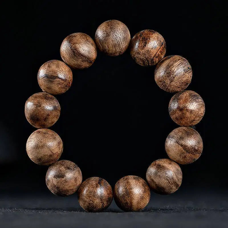 Authentic Old Kalimantan Agarwood Buddhist Beads 16mm Wooden Bracelet for Men Collectible Gifts