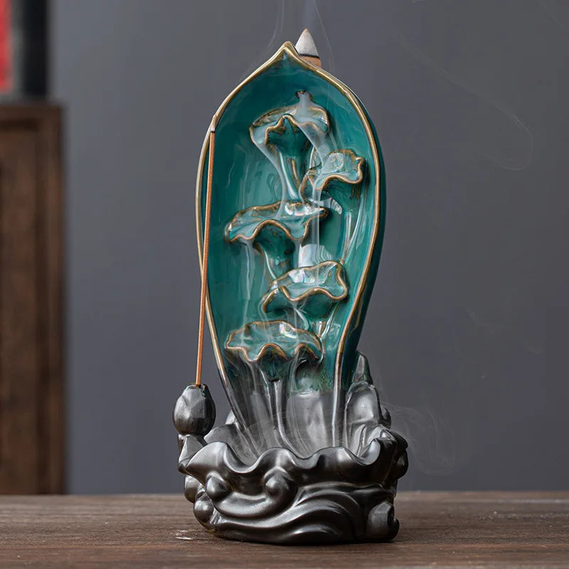 Lotus Lotus Lotus waterfall back incense Furnace handicaft mass Furnace Furnace Yoga ornaments House candles stove incense seat psychotherapy incense table leg suitable for gifts