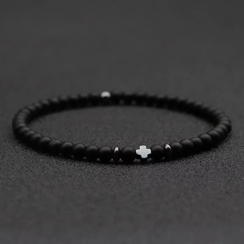 2026 Men Bracelet Small Stone 4mm Braclet Natural Hematite Cross Braslet Rice Bead Brazalete Homme Boyfriend Gift Pulsera Hombre