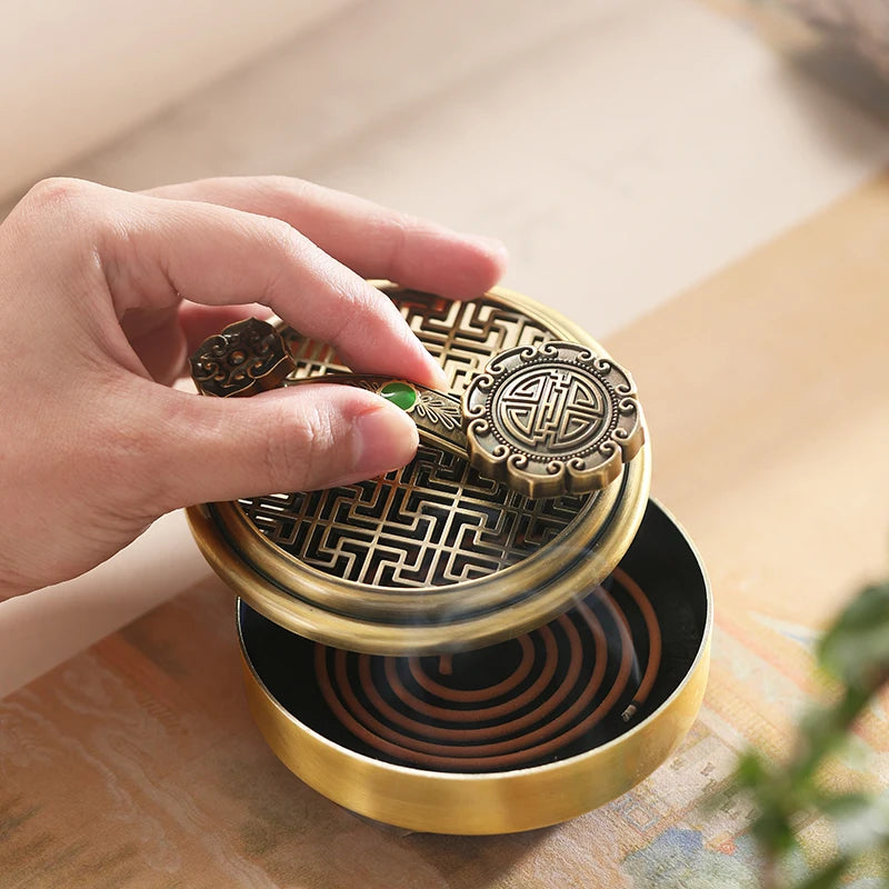 Alloy antique creative pan incense burner household Chinese line incense burner Agarwood Ruyi incense seal stove decoration