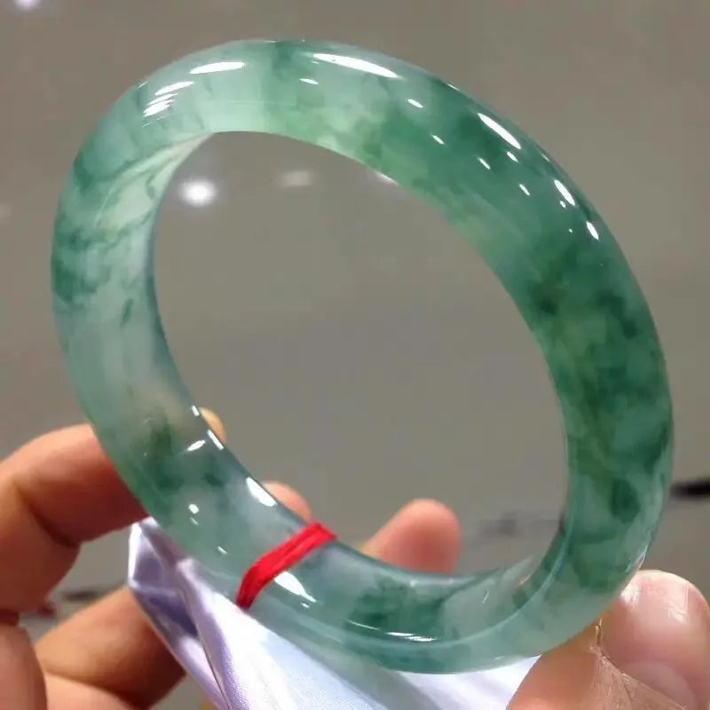 Light Green Jade Bracelet Fashion Accessories Jadeite Natural Charm Jewelry Women Men Handcarved Round Bangle Hand Ring
