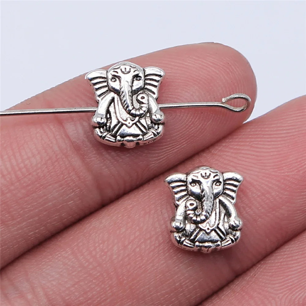 10pcs Ganesha Beads Elephant Beads For Jewelry Making Antique Gold Color Bronze Silver Color Pendants DIY Crafts Making Findings