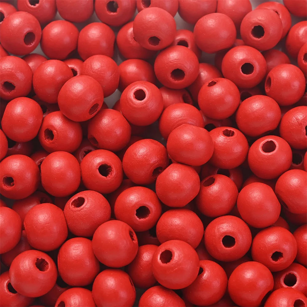 200Pcs 8mm Red White Blue Round Wooden Beads Smooth Spacer Beads For Diy Keychain Necklace Bracelet Jewelry Making Accessories