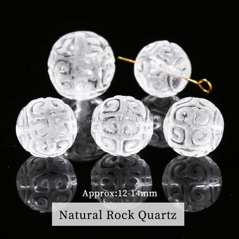 1 Pc Natural Stone Rock Quartz Rhodonite Fluorite Jade Carved Pattern Bead For Jewelry Making Diy Necklace Bracelet Accessory