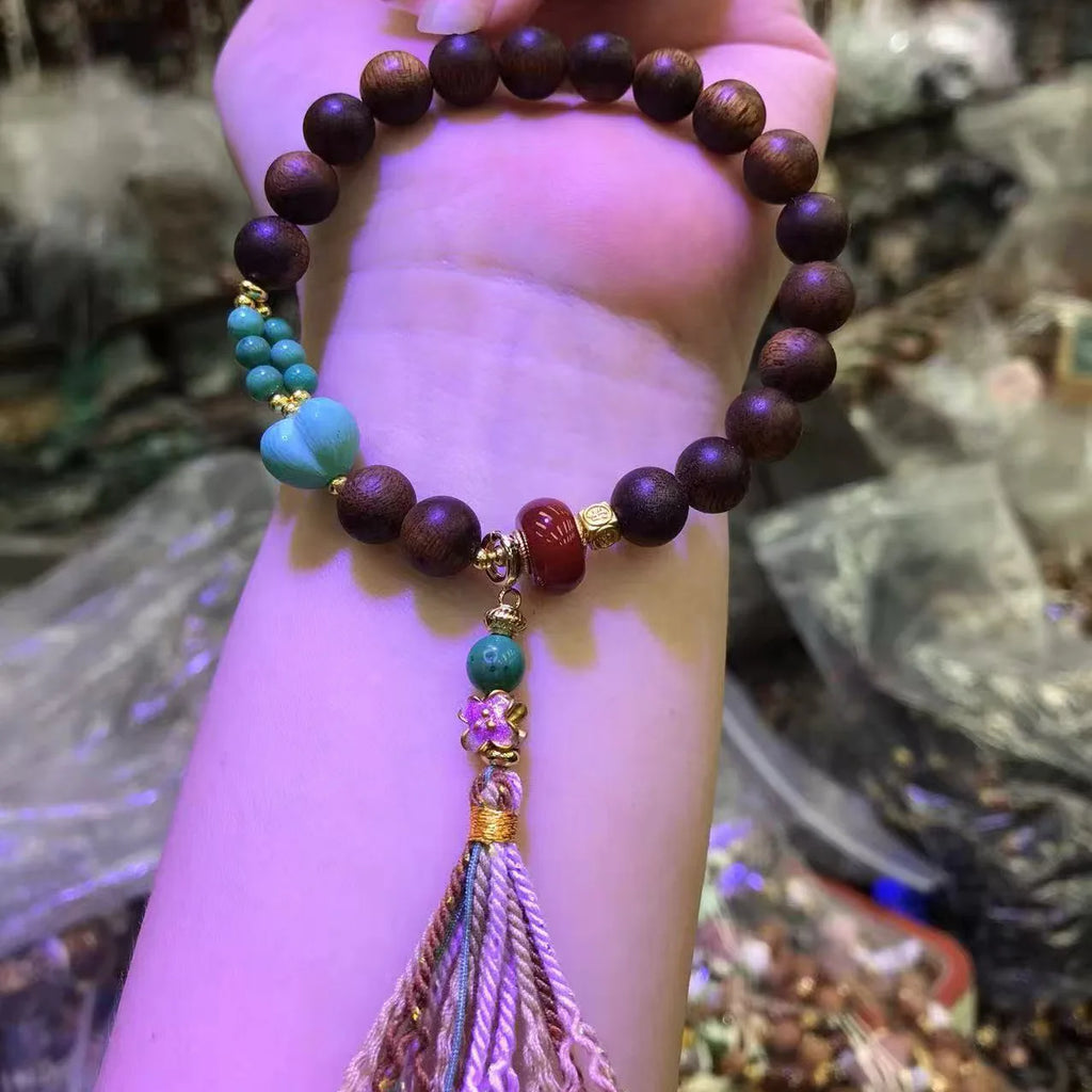 Long Lasting Fragrance Sinking Yellow Agarwood Beaded Bracelet Rhodochrosite Turquoise Peachy Bracelet for Women Gifts