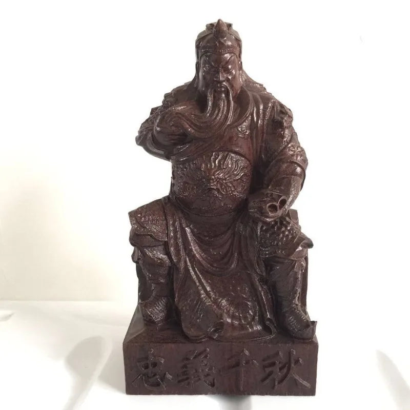 Hand-Carved Agarwood Guan Yu Statue 8.7 Feng Shui Decor