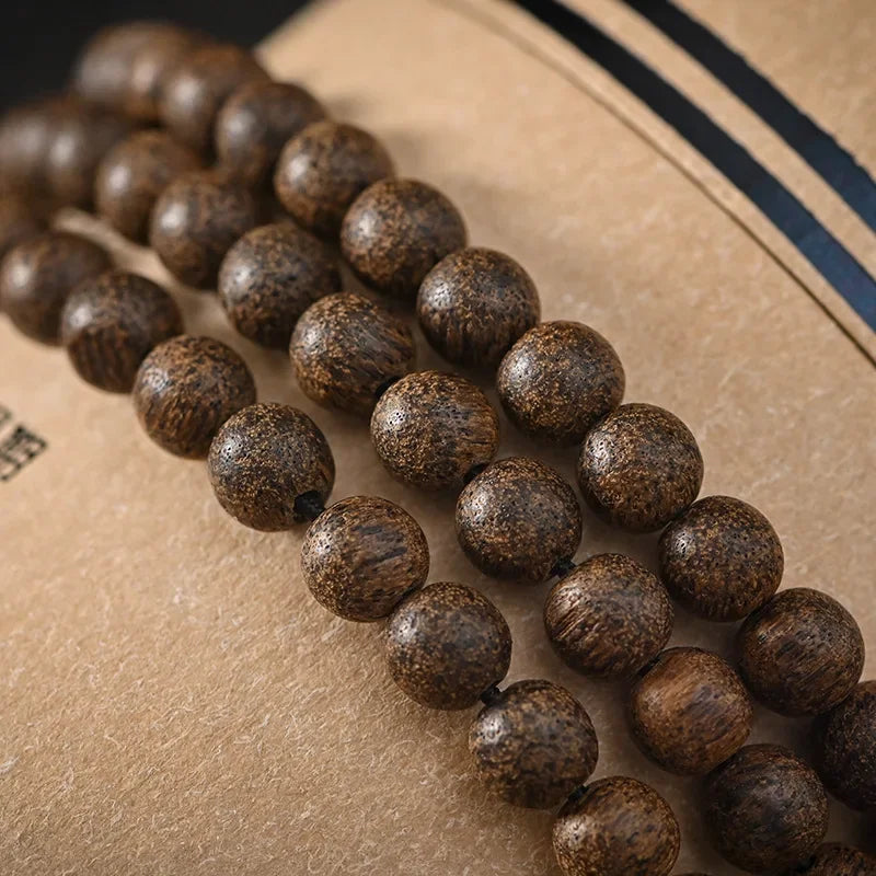 7mm 108 Agarwood Bracelet Natural Wood Moon Beads