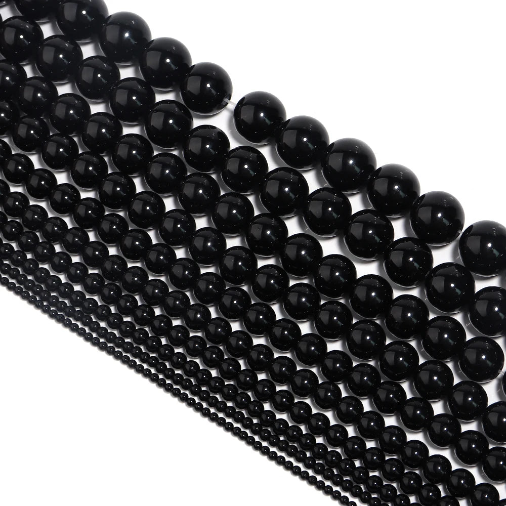 1 Strand Black Onyx Agate Beads Natural Stone Smooth Beads Gemstone Round Loose Spacer Beads For DIY Jewelry Making Bracelet