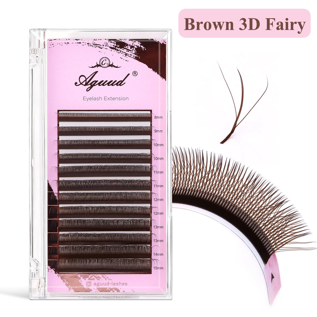 AGUUD L M C D 3D Fairy Lashes Brown W Shaped 2D 3D 4D 5D Clover Lashes Premade Bloom Fans 3D Spike Hand Woven Eyelash Extension