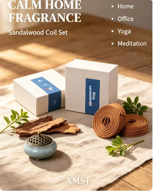 Yu Tan Natural Sandalwood Coil Incense 110g Approx. 40 Sticks Warm Woody Scent for Home Meditation And Yoga