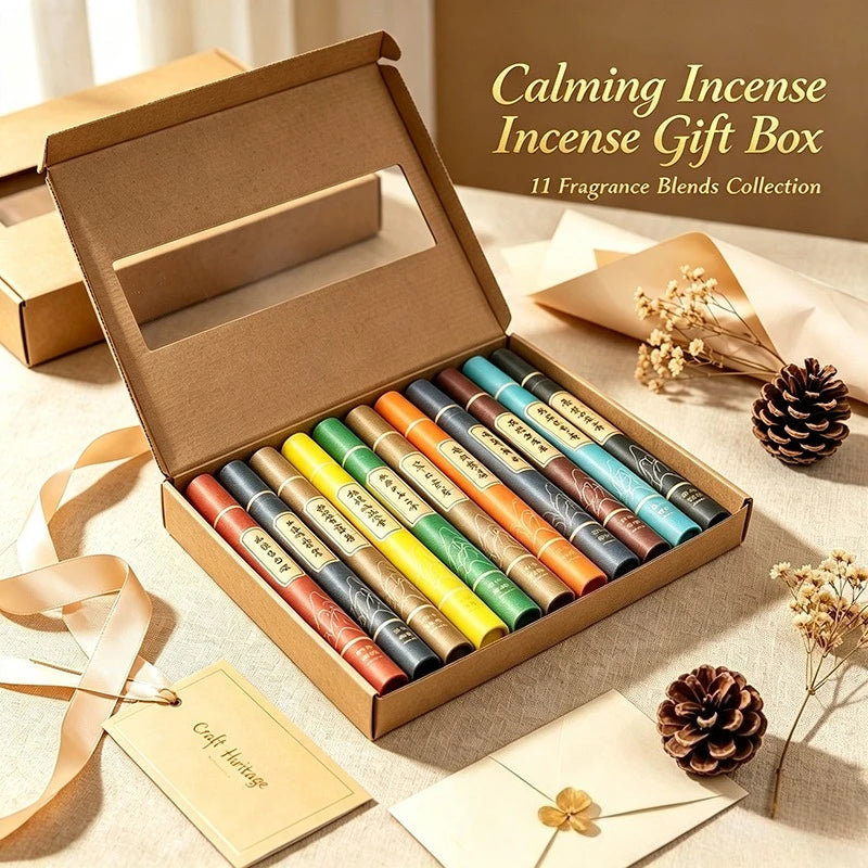 1 Box/11 Fragrances, Natural Wood Powder Incense and String Fragrance Gift Box Set, Suitable for Indoor Long-Lasting Fragrance