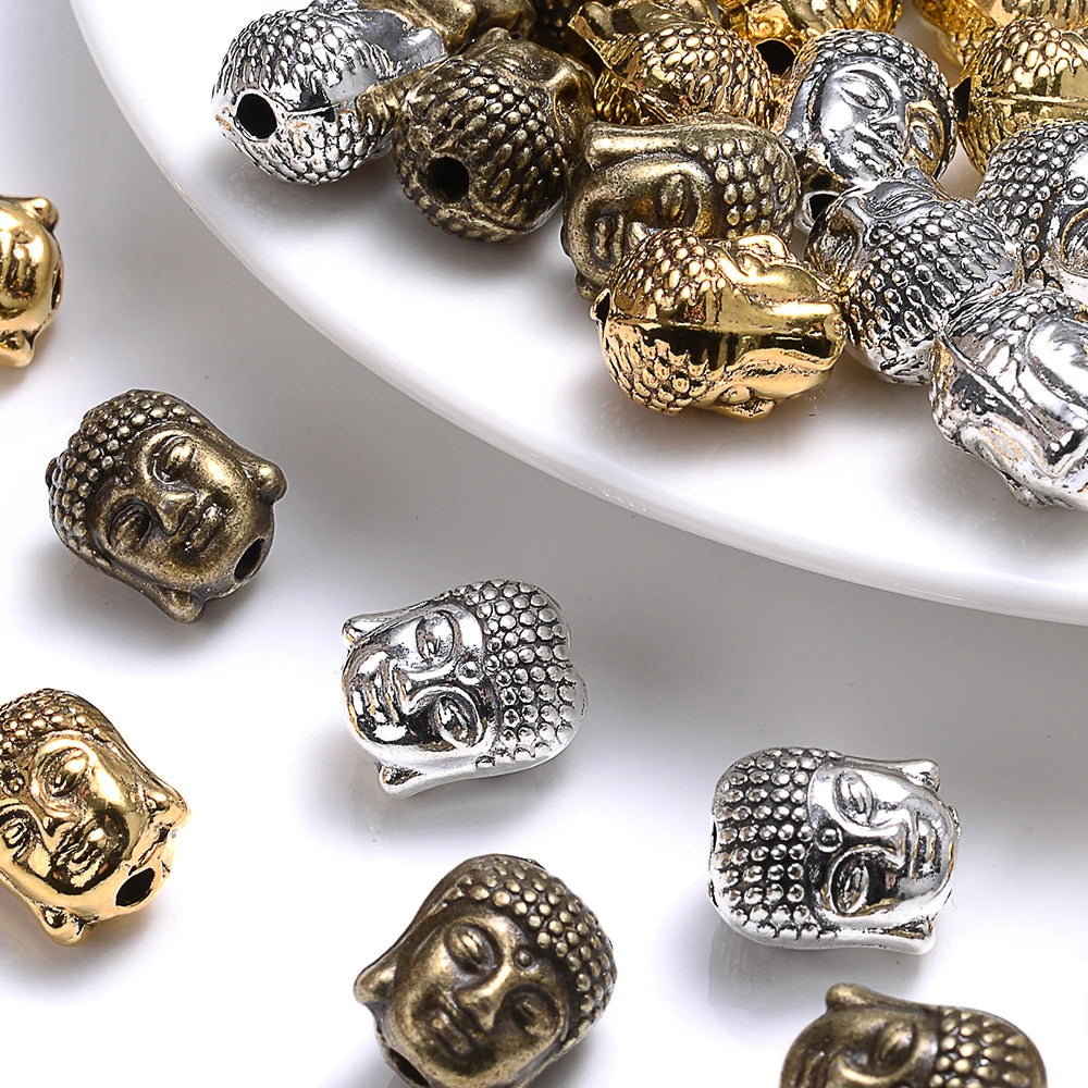 10Pcs 9x11mm Mix Buddha Head Metal Beads Charms Yoga Spacer Beads For Making Beaded Bracelet DIY Craft Keychain Jewelry Findings