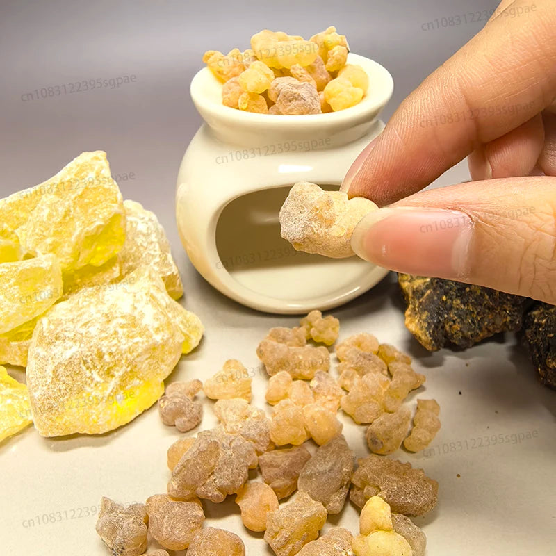 300g Premium Natural Resin Incense Pack: 100g Frankincense & 100g Myrrh for Stress Relief，and 100g Pine Rosin，100% Pure