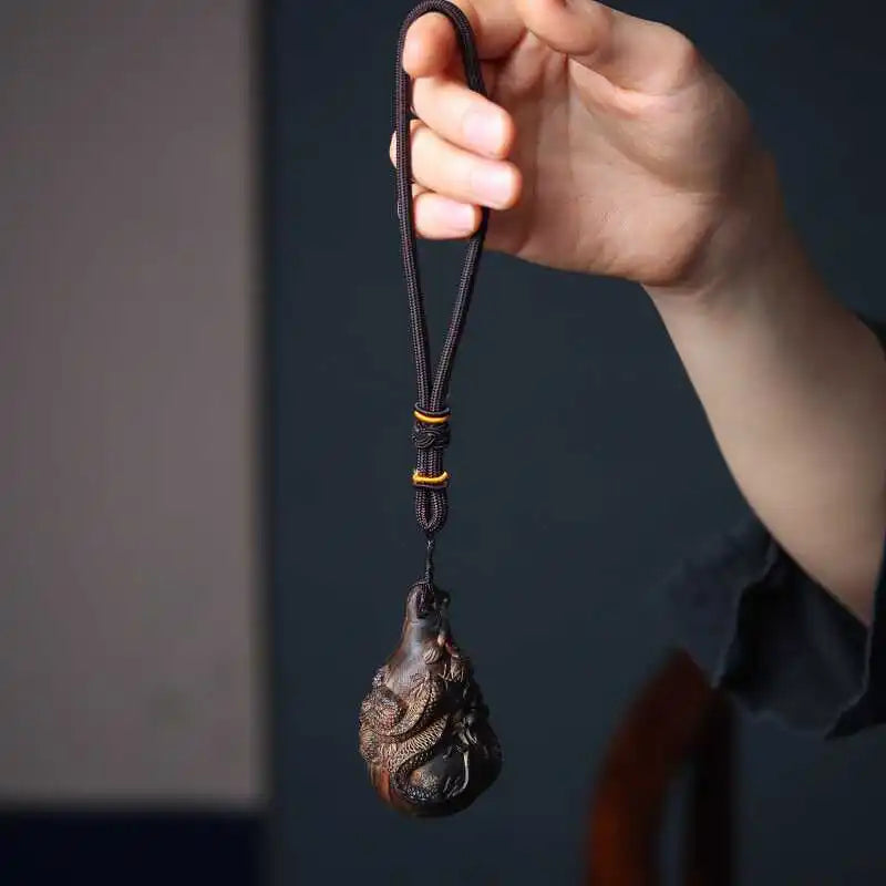 Agarwood Xianglong Panlong Gourd Handle Piece Duozi Duofu Wood Carving Car Pendant