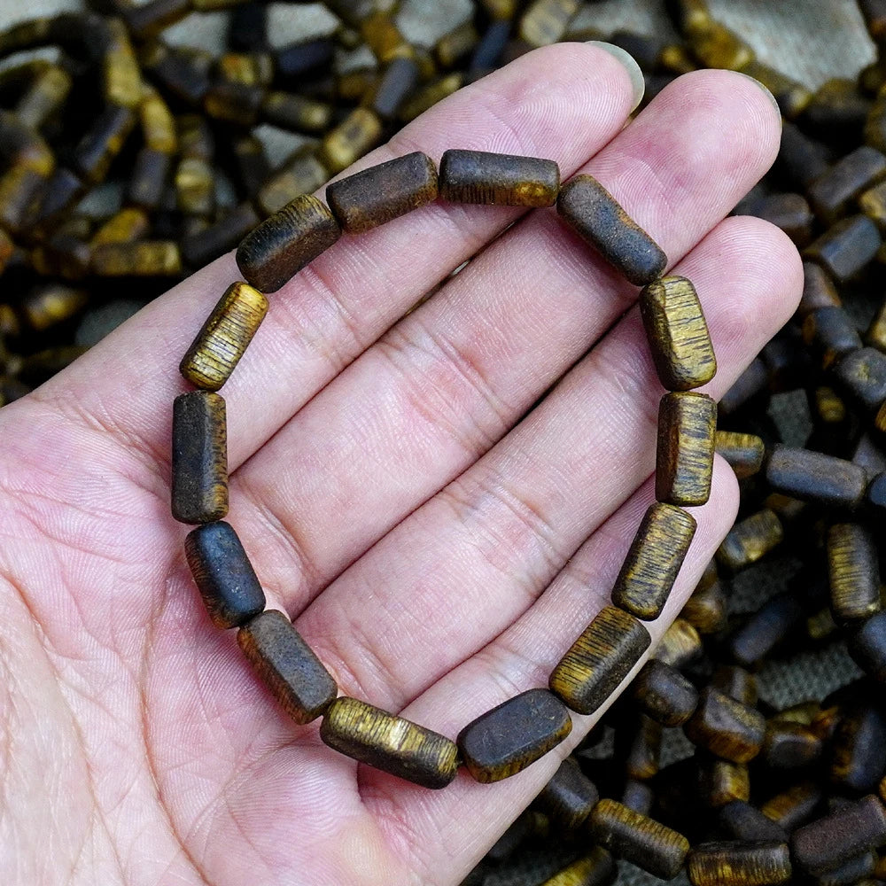 Authentic Kyara Agarwood Bracelet, Free-Form, Scarred Pattern