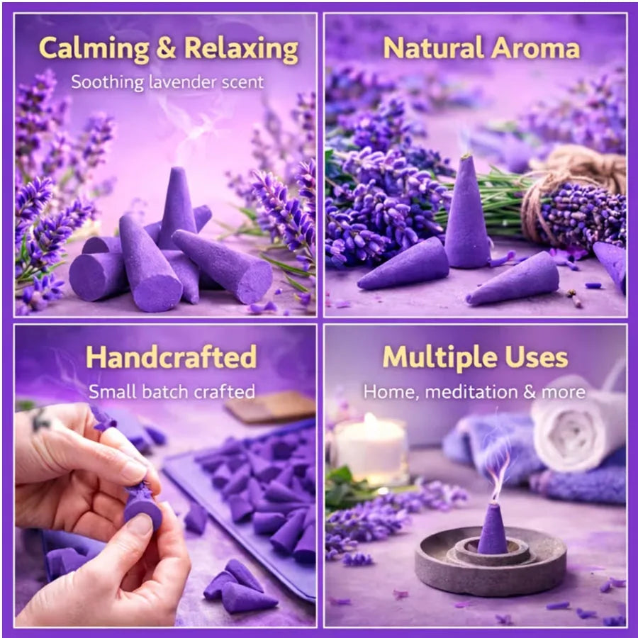 Premium lavender aromatherapy cones, traditionally handcrafted, with a gentle and sweet lavender scent, for relaxation and sleep, a comfortable home fragrance, suitable for yoga and meditation, indoor and outdoor use, and ideal for holiday gifts
