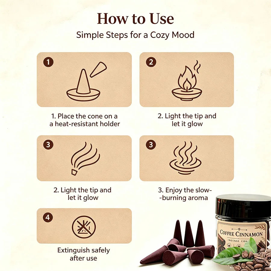 Premium Warm Coffee Incense Cones, Natural and Handmade, with a Coffee-Scented Milky Aroma, Gentle and Sweet Fragrance, for Relaxation and Sleep, Cozy Home Fragrance, Yoga and Meditation, for Indoor and Outdoor Use, Gift