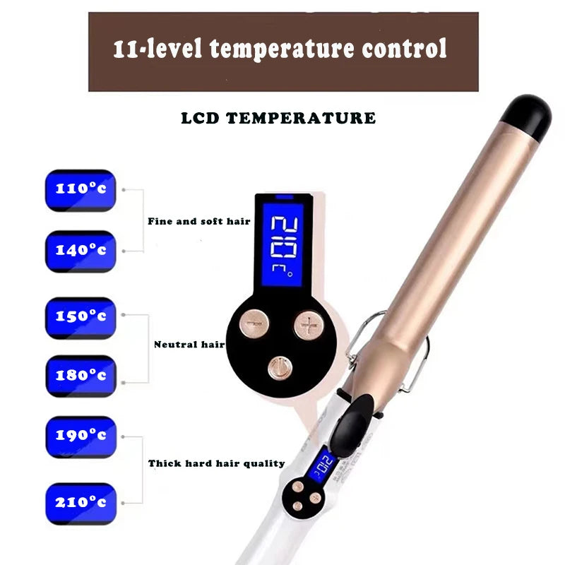 Electric Hair Curler 9-38mm Tourmaline Ceramic with LCD Screen
