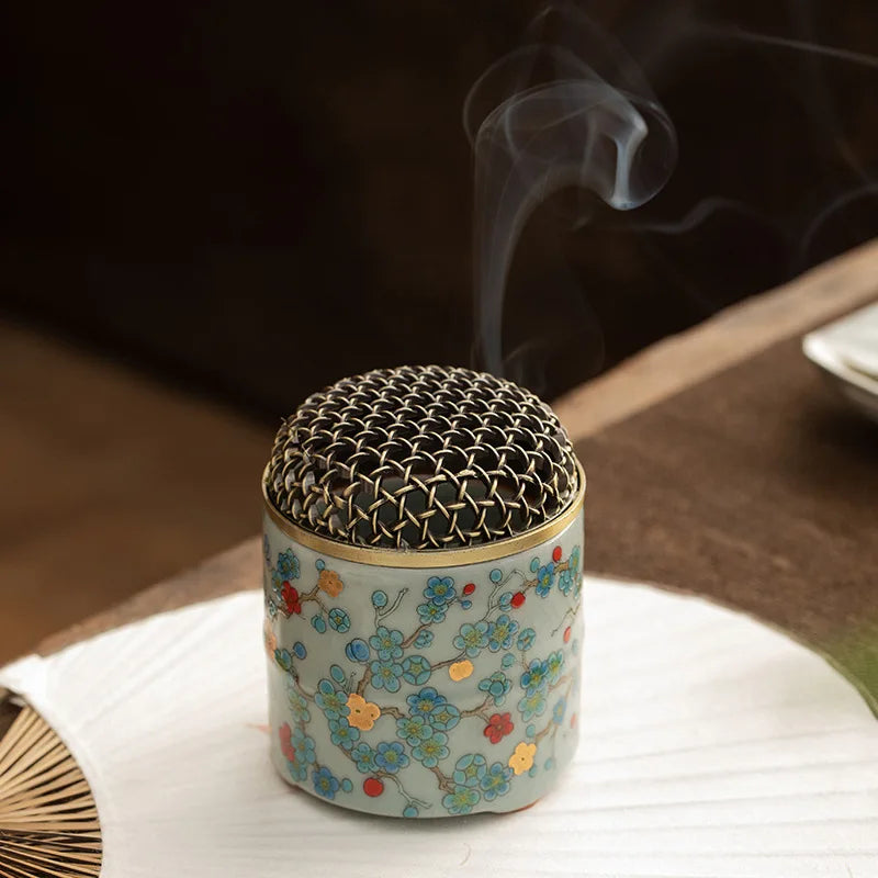 Retro Ru Kiln Ceramic Incense Burner Small Household Indoor Tea Ceremony Incense, Agarwood and Sandalwood Aroma Diffuser Tools
