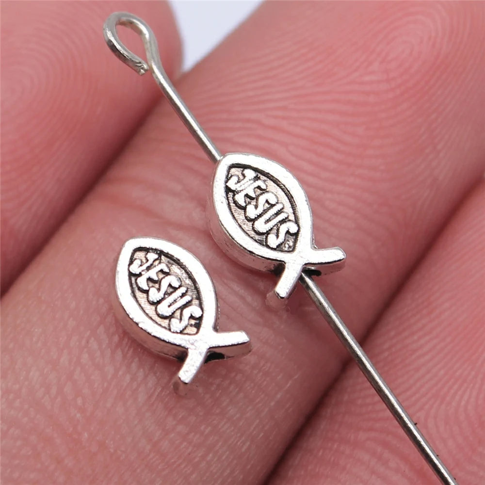 WYSIWYG 40pcs 8x5mm Antique Silver Color Antique Gold Color Jesus Fish Beads For Jewelry Making DIY Jewelry Findings