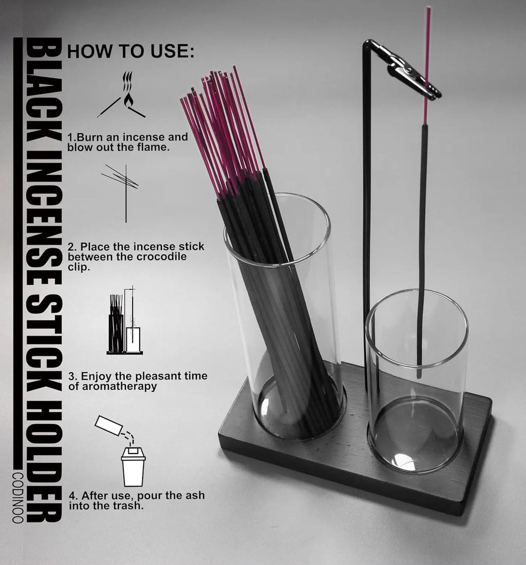 2 in 1 Glass Backflow Incense Holder with Storage Ash Catcher Black