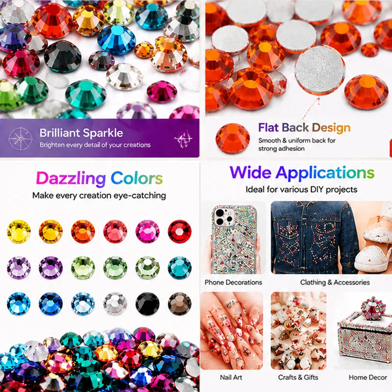 QIAO SS6-SS34 Rhinestone Crystal Bulk Pack No Hotfix Sparkle Diamond Stones for DIY Sewing Wedding Dresses Shoes Bags Wholesale