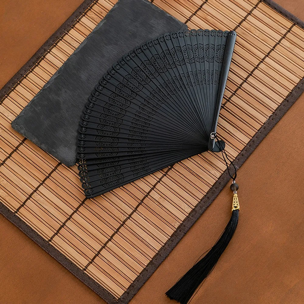 Chinese Style Folding Fan Black Bamboo Portable Fan