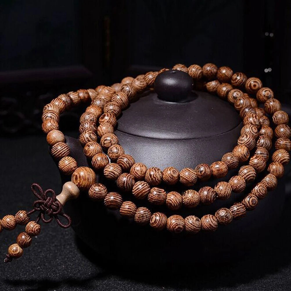 6/8mm Natural Sandalwood Bracelet Men Buddhist Buddha Meditation Bead Bracelet For Women Prayer 108 Beads Rosary Hanging Decorat