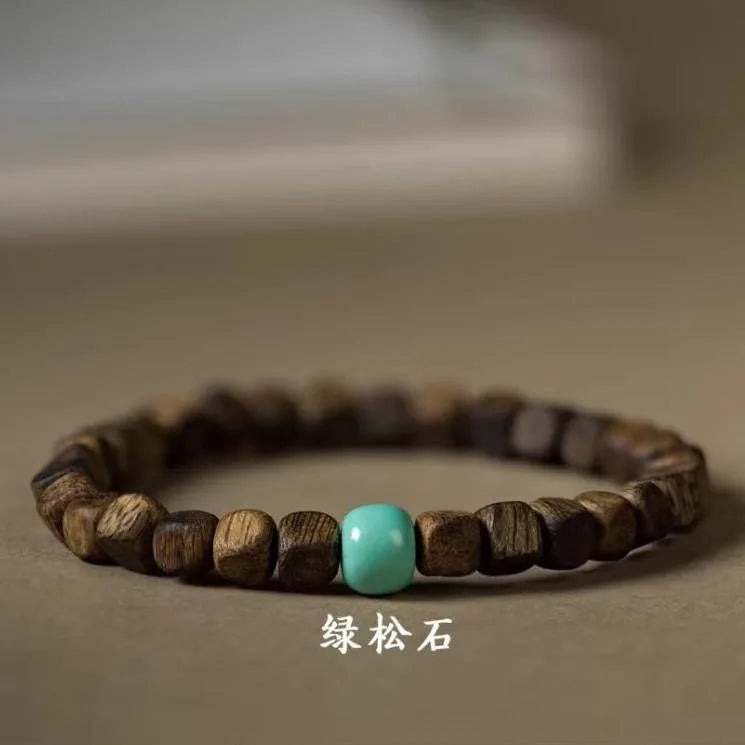 Natural Green Agarwood Bracelet 6mm Square Beads