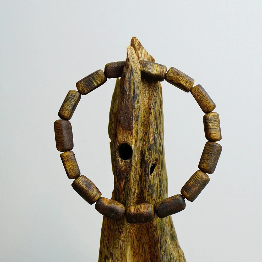 Authentic Kyara Agarwood Bracelet, Free-Form, Scarred Pattern