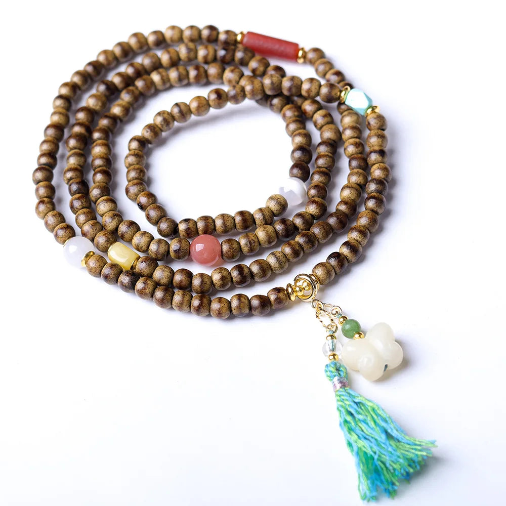 Original Design First Grade Butter Agarwood Multi Wrap Bracelet with Beeswax Agate Bodhi Root Butterfly Charms Gifts