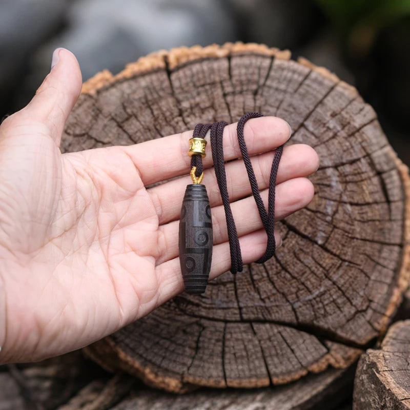 Tibetan-style Nine-Eye Dzi Bead Ebony Bracelet DIY Buddhist Amulet Feng Shui Pendant Lucky Gift Accessory