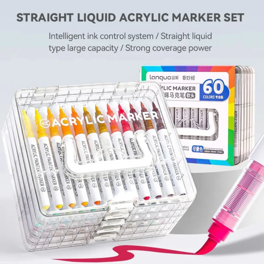 LANGUO 24-288 Colors Acrylic Markers Pen Set Direct Liquid Paint Art Marker for Stone Paint Ceramic Glass Wood Fabric Painting