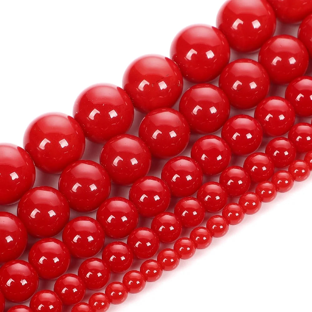 Red Coral Jades Beads 10mm Round Loose Spacer for DIY Jewelry