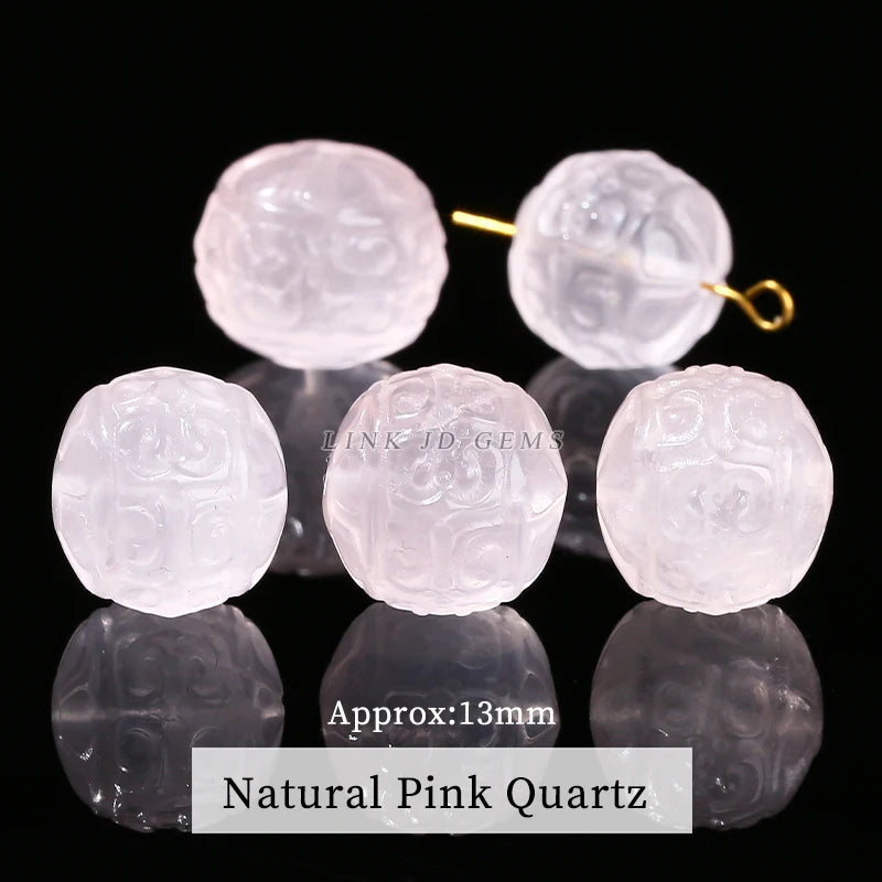1 Pc Natural Stone Rock Quartz Rhodonite Fluorite Jade Carved Pattern Bead For Jewelry Making Diy Necklace Bracelet Accessory